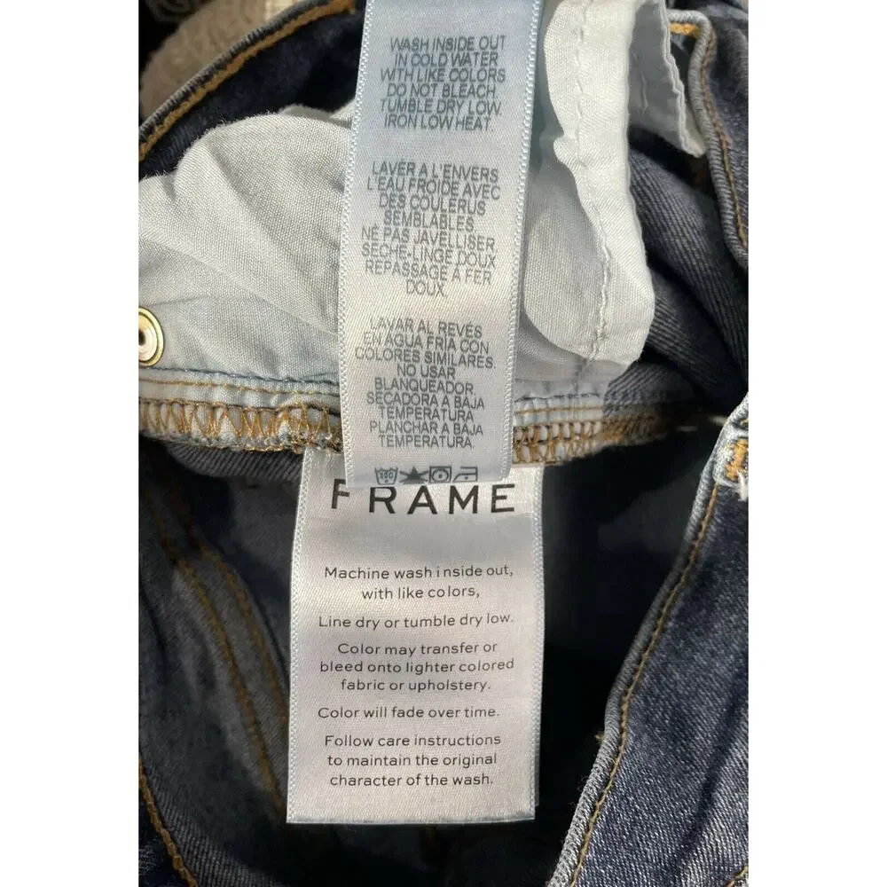 FRAME Denim Le High Skinny Blue Heren Raw Hem Crop Distressed Jeans Size 24 - Picture 6 of 6